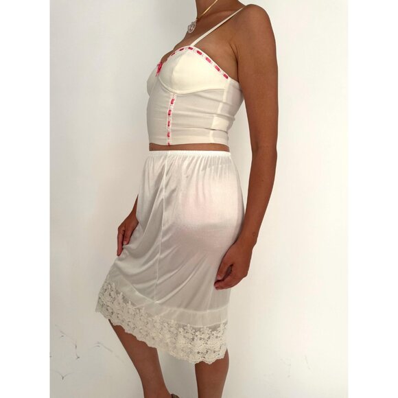 y2k vintage white pink lace ribbon cropped bustier corset crop top made in Italy - Picture 5 of 9